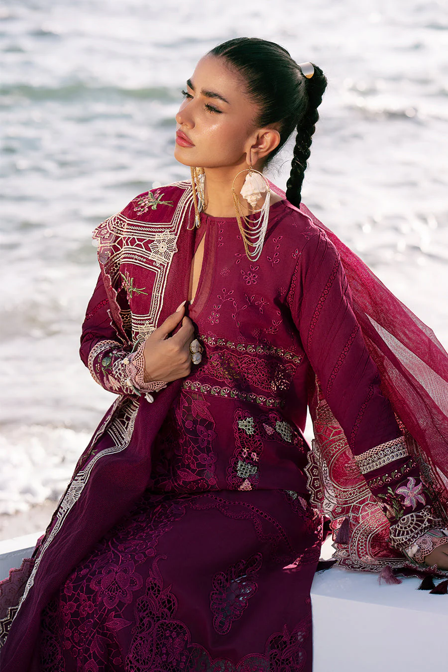AJR Couture Cherry Wine Dastan Luxury Lawn 2025 - Image 2