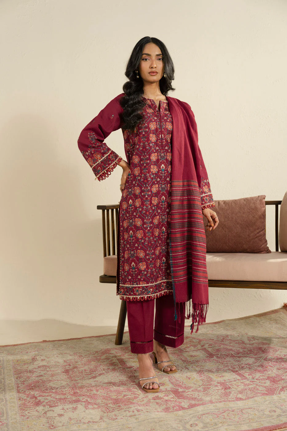Alkaram M-19-25-3-Maroon Winter Collection 2025