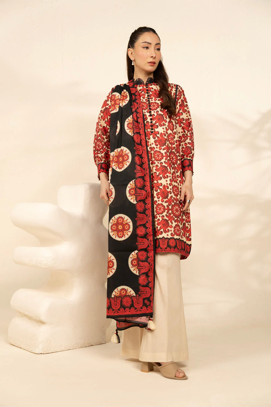 Alkaram MS-74-25-1-Red-Black Mid Summer Collection 2025