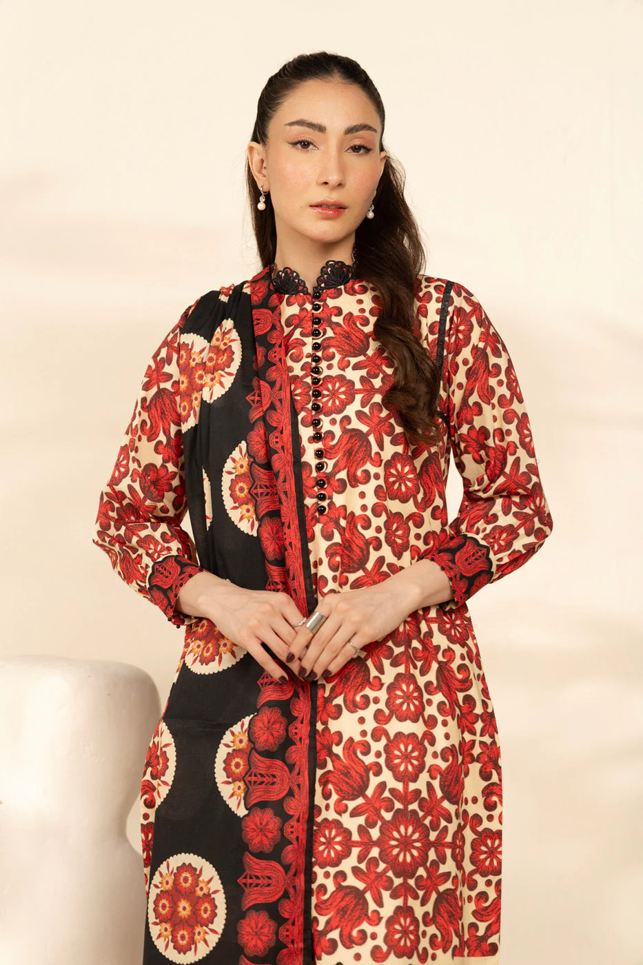 Alkaram MS-74-25-1-Red-Black Mid Summer Collection 2025 - Image 2