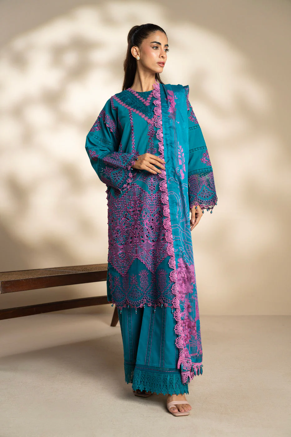 Alkaram WCS-06-25-Turquoise RTS Schiffli Capsule 2025