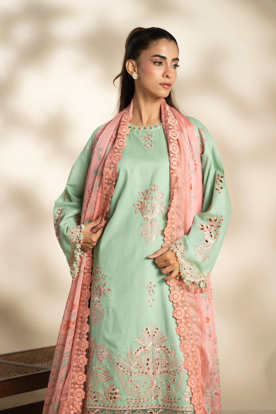 Alkaram WCS-10-25-Mint Green RTS Schiffli Capsule 2025 - Image 2
