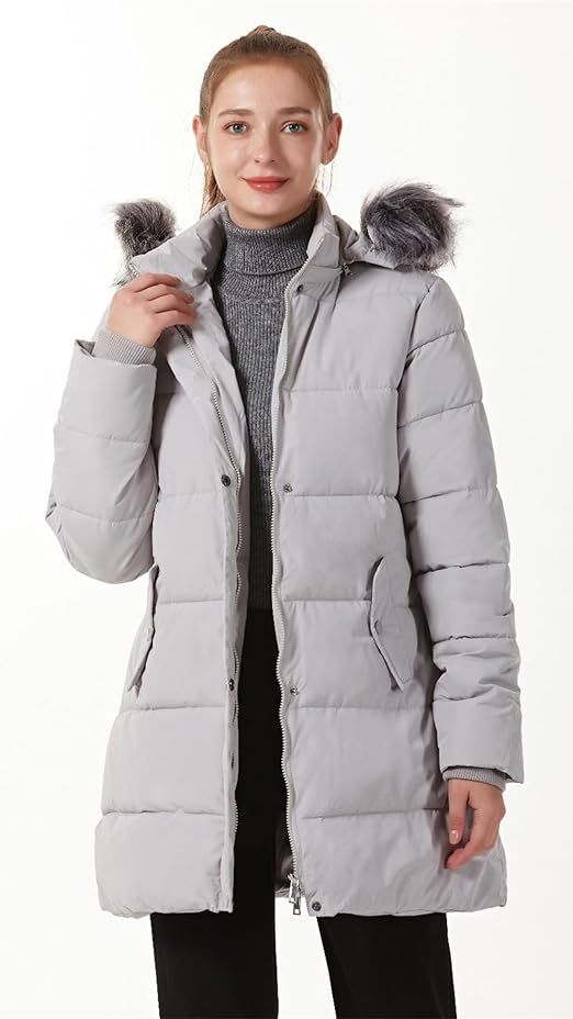 Army Green Women's Winter Puffer Coat - Warm, Fur Hood - Ggleaf - Image 2