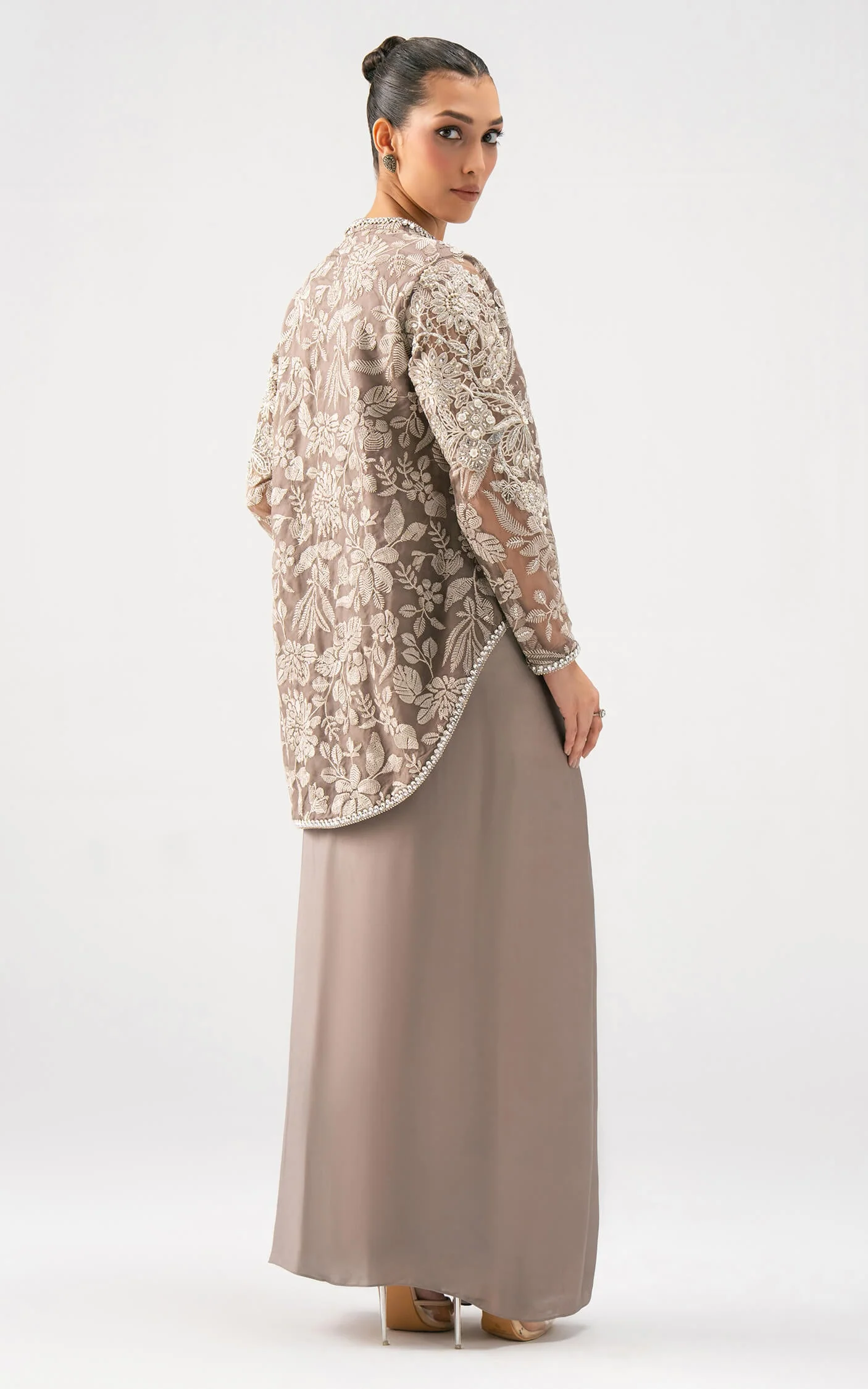 Asifa N Nabeel Taupe Bloom Drape Set Lyle Luxury Formals 2025 - Image 2
