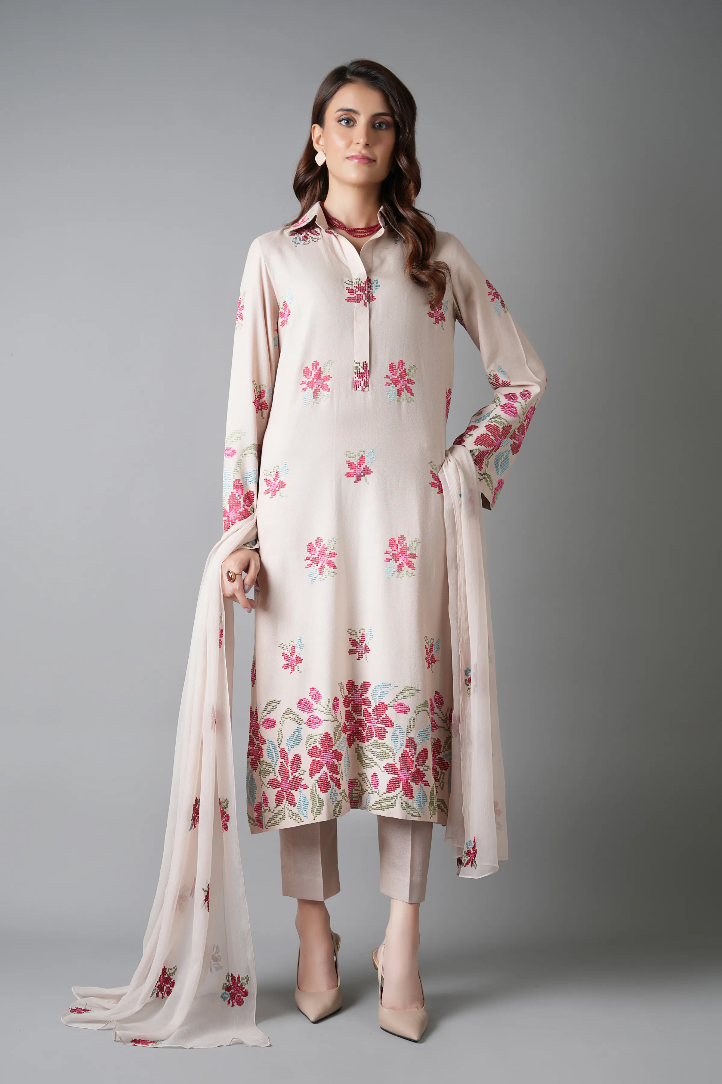 Bareeze Blossom-01-Beige Winter Casual Collection 2025
