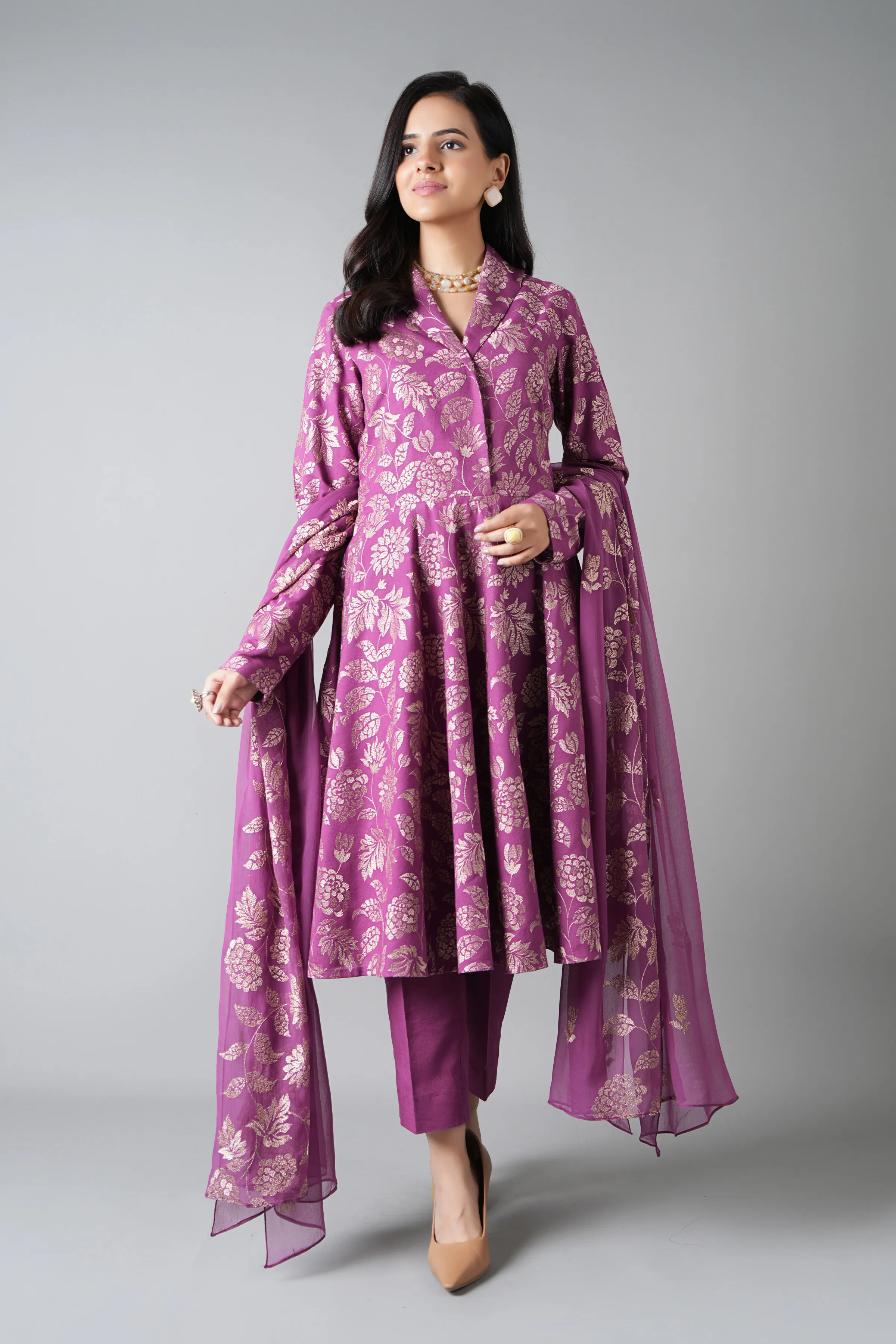 Bareeze Ethnic Floral-02-Purple Winter Casual Collection 2025