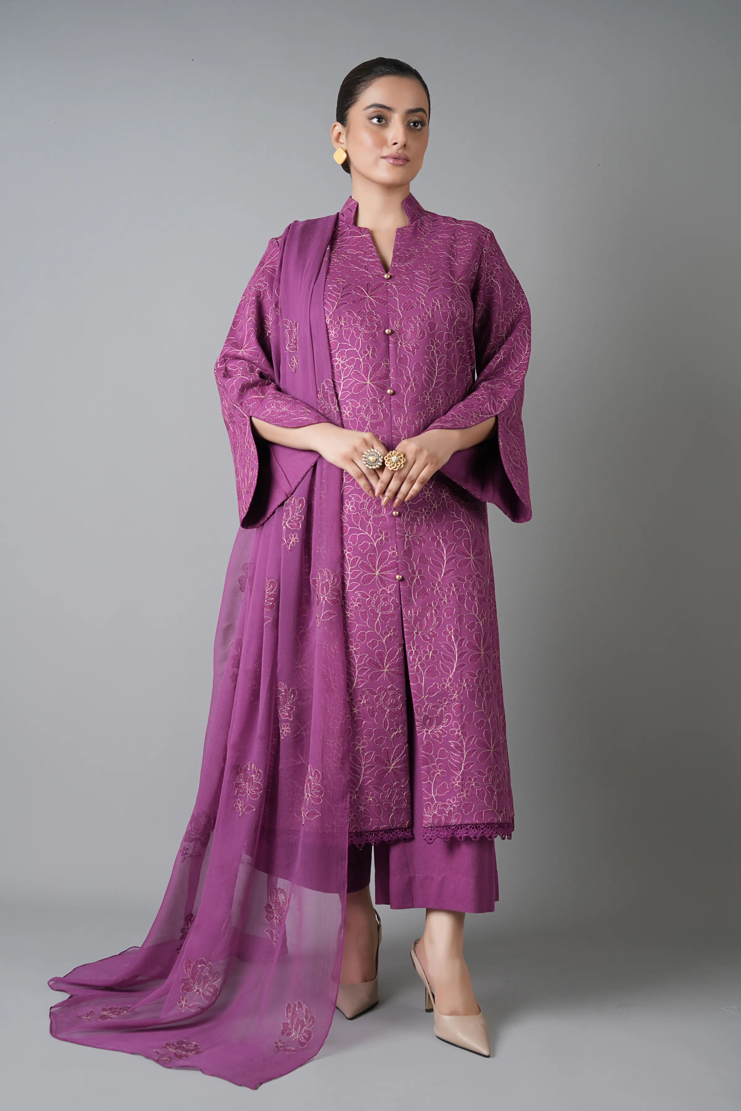 Bareeze Ethnic Floral-02-Voilet Winter Casual Collection 2025