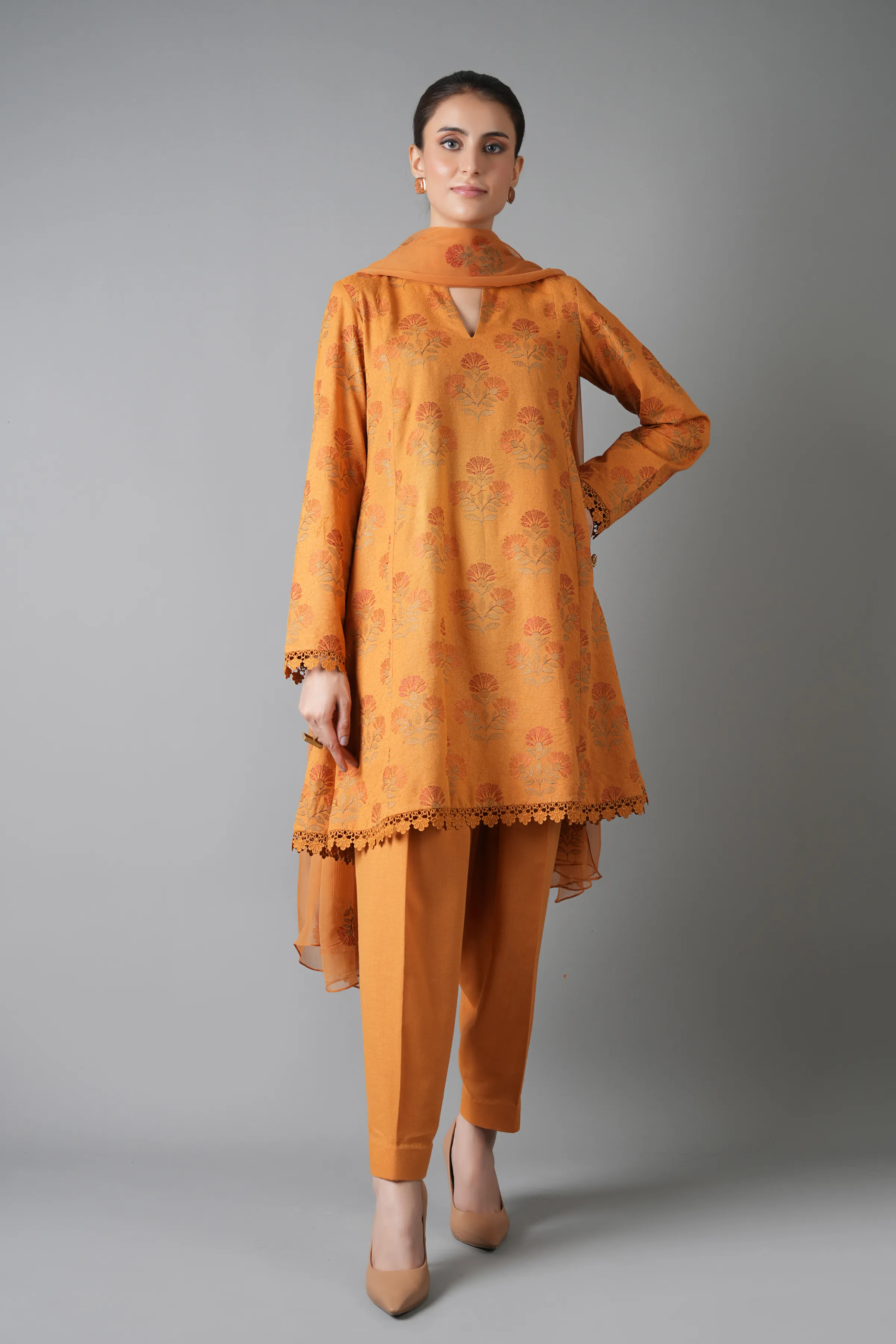 Bareeze Geometric Rhythm-Rust Winter Casual Collection 2025