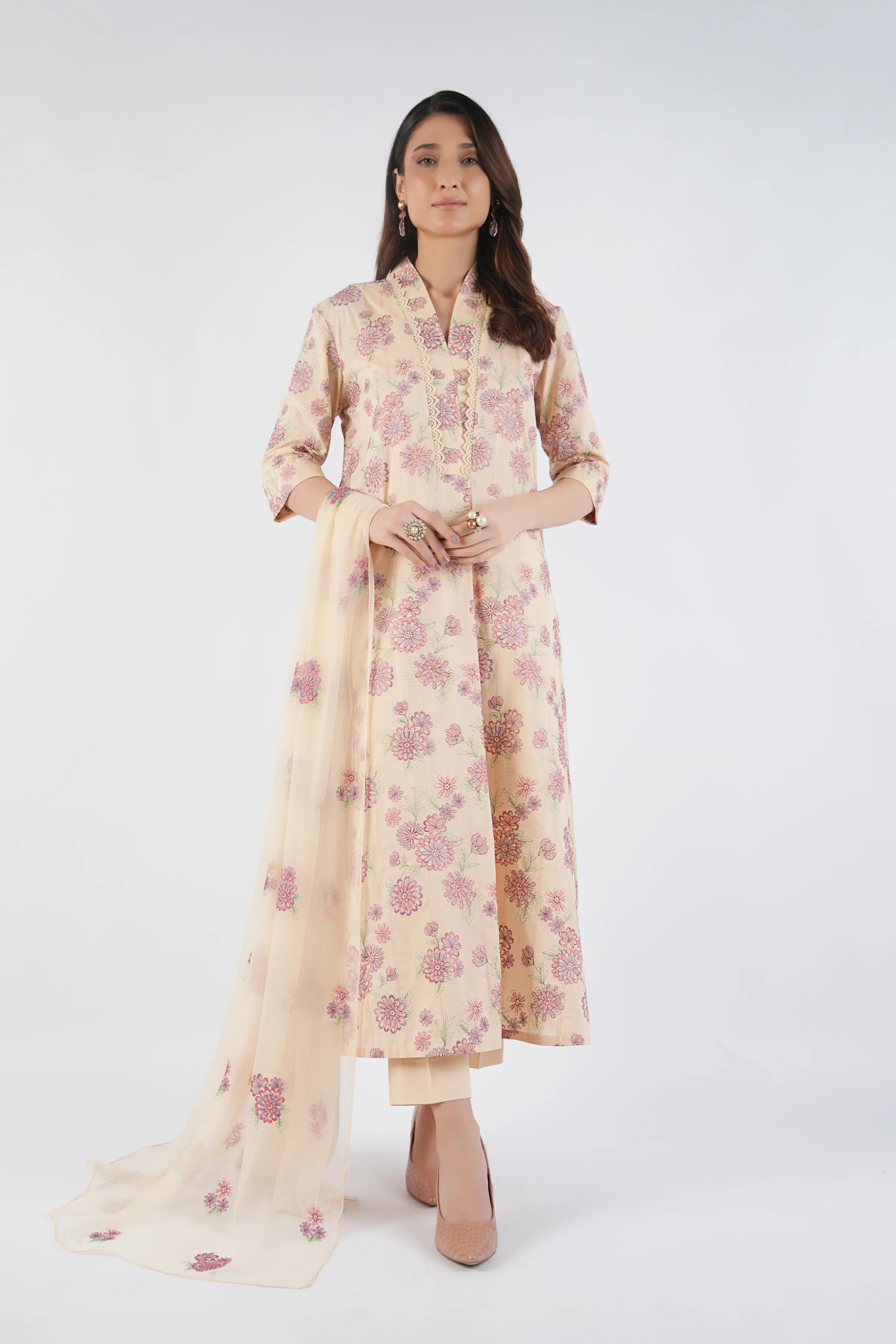 Bareeze Water Lilly-01-Peach Winter Casual Collection 2025