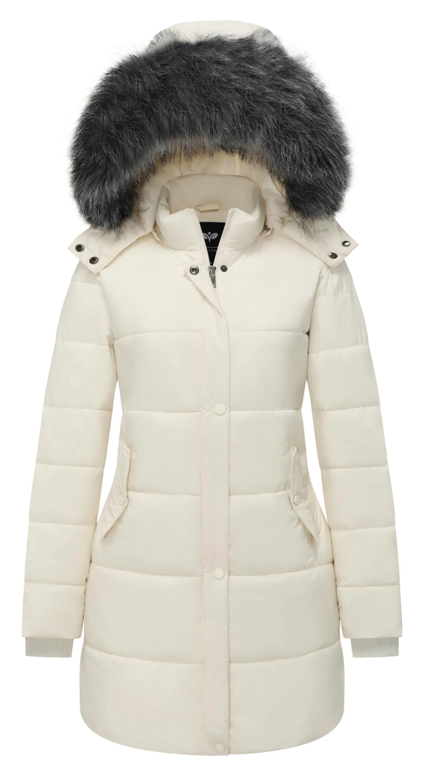 Beige Puffer Jacket with Fur Hood - Perfect for Snow - Ggleaf