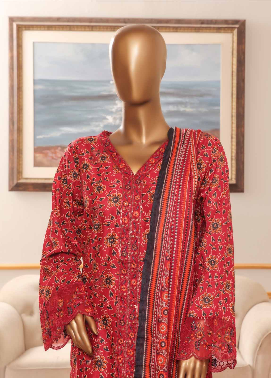 Bin Saeed NSM-073-EMB-R-64 ChikanKari Luxury Pret 2025