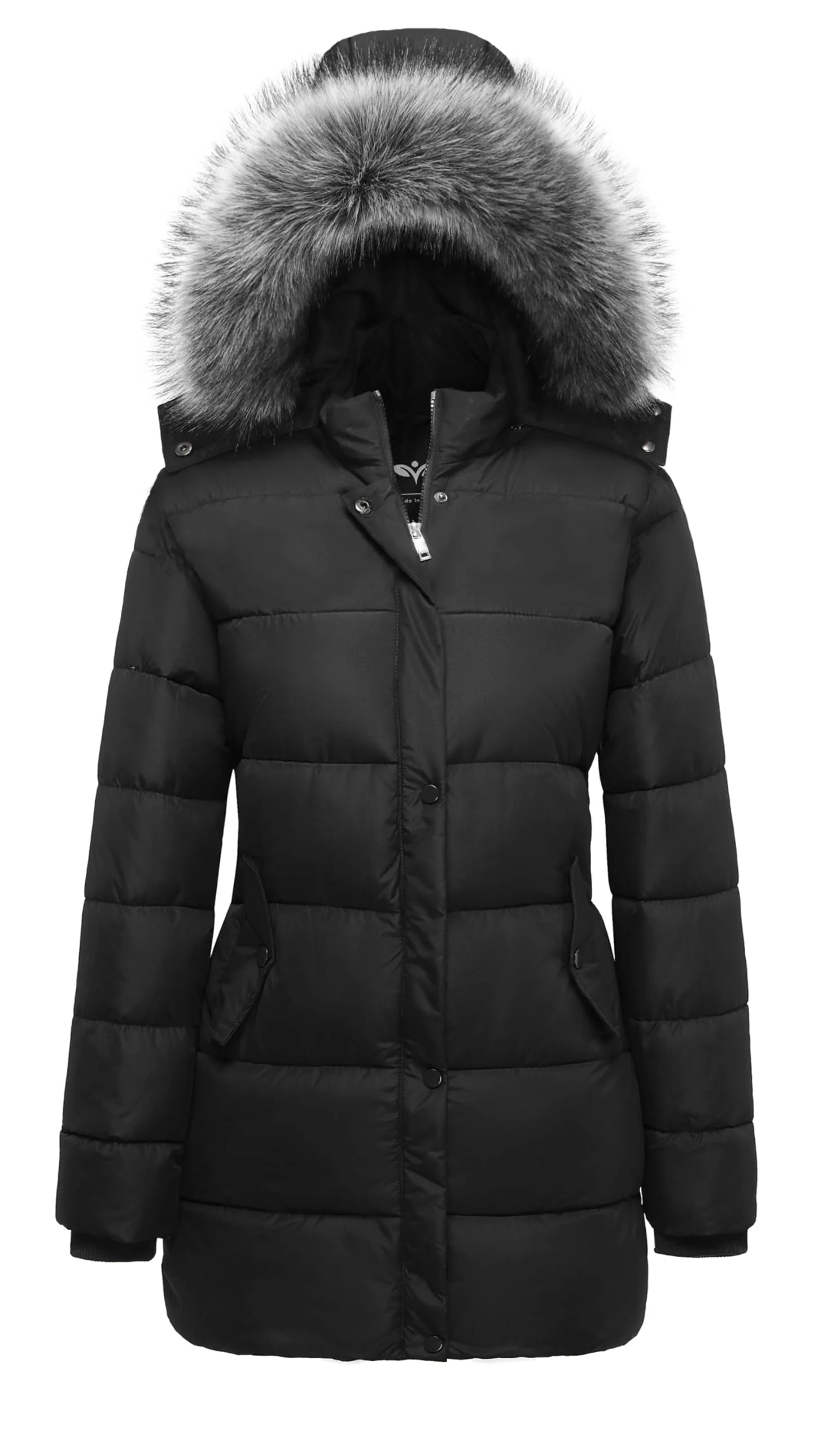 Black Slim Fit Snow Jacket - Removable Fur Collar - Ggleaf