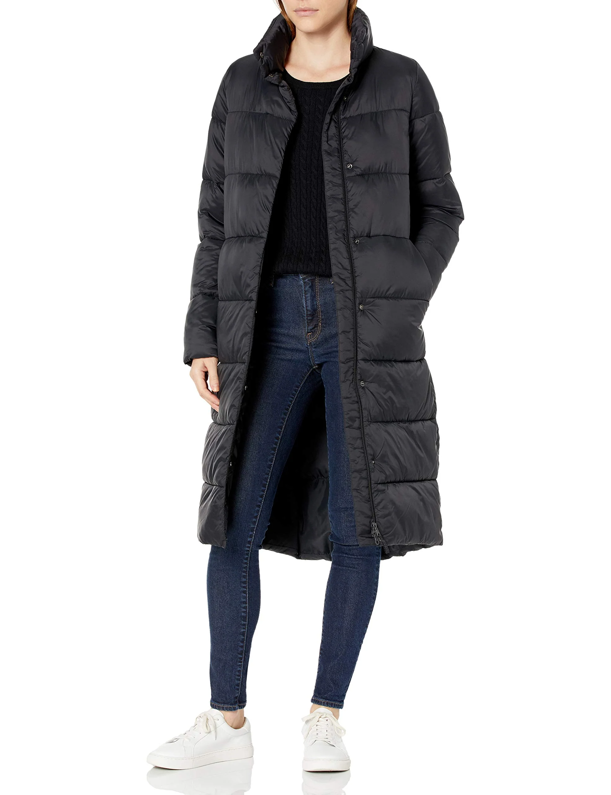 Black Stylish & Warm: Women's Slim Puffer Coat, Water-Resistant - AmEss