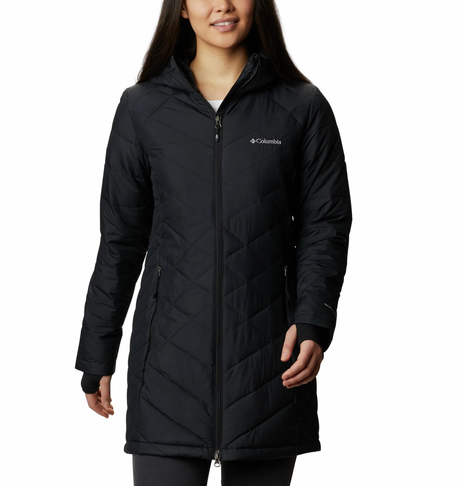 Black Women's Plus Size Slim Fit Winter Coat - Long & Warm - Hooded Style - Columbia