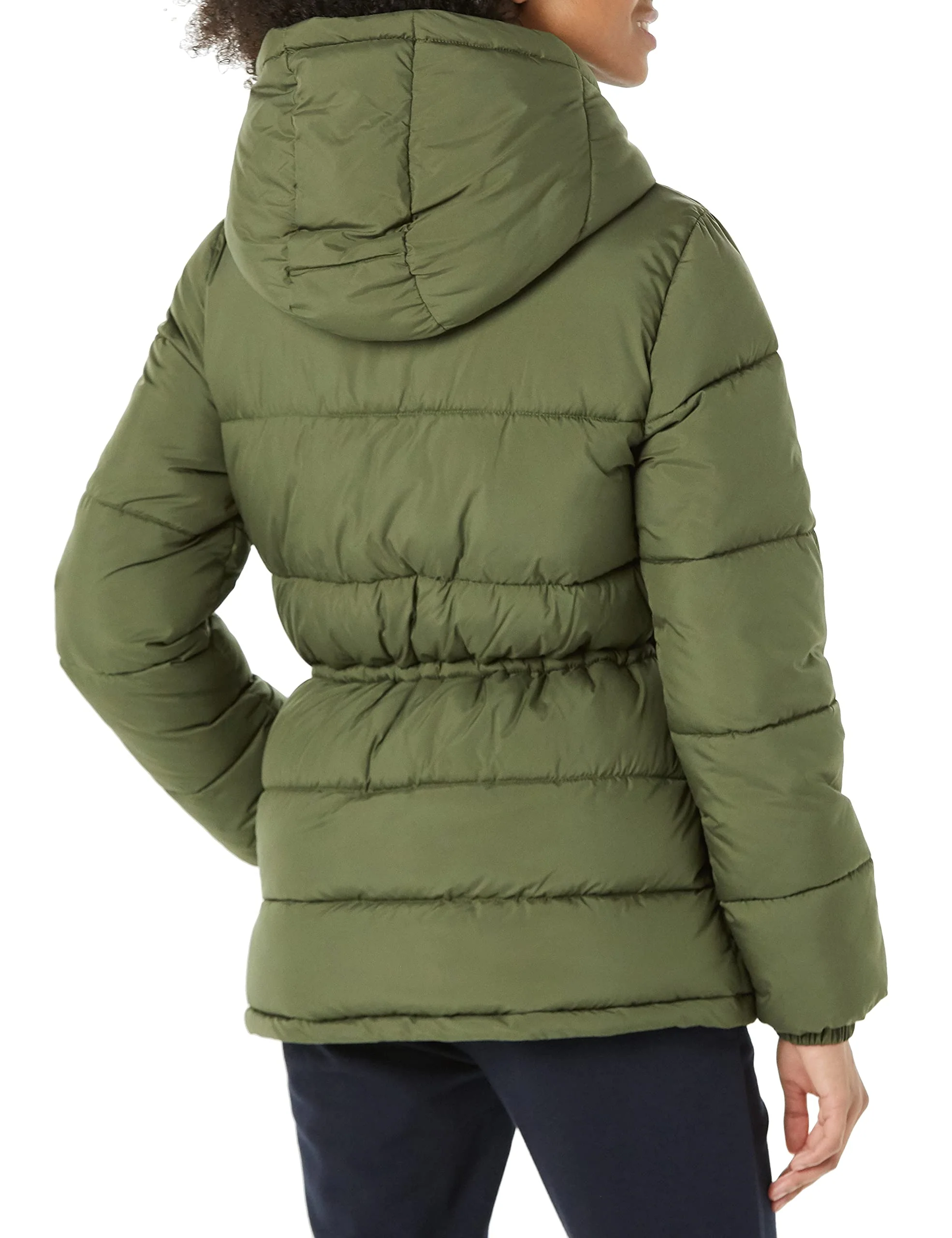 Black Women's Slim Coat: Warm Puffer Jacket with Waistband - AmEss - Image 2