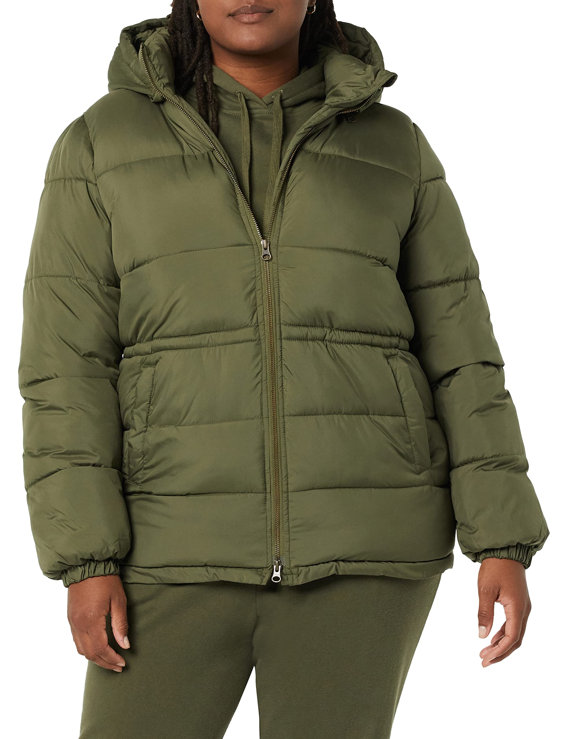Black Women's Slim Coat: Warm Puffer Jacket with Waistband - AmEss - Image 3