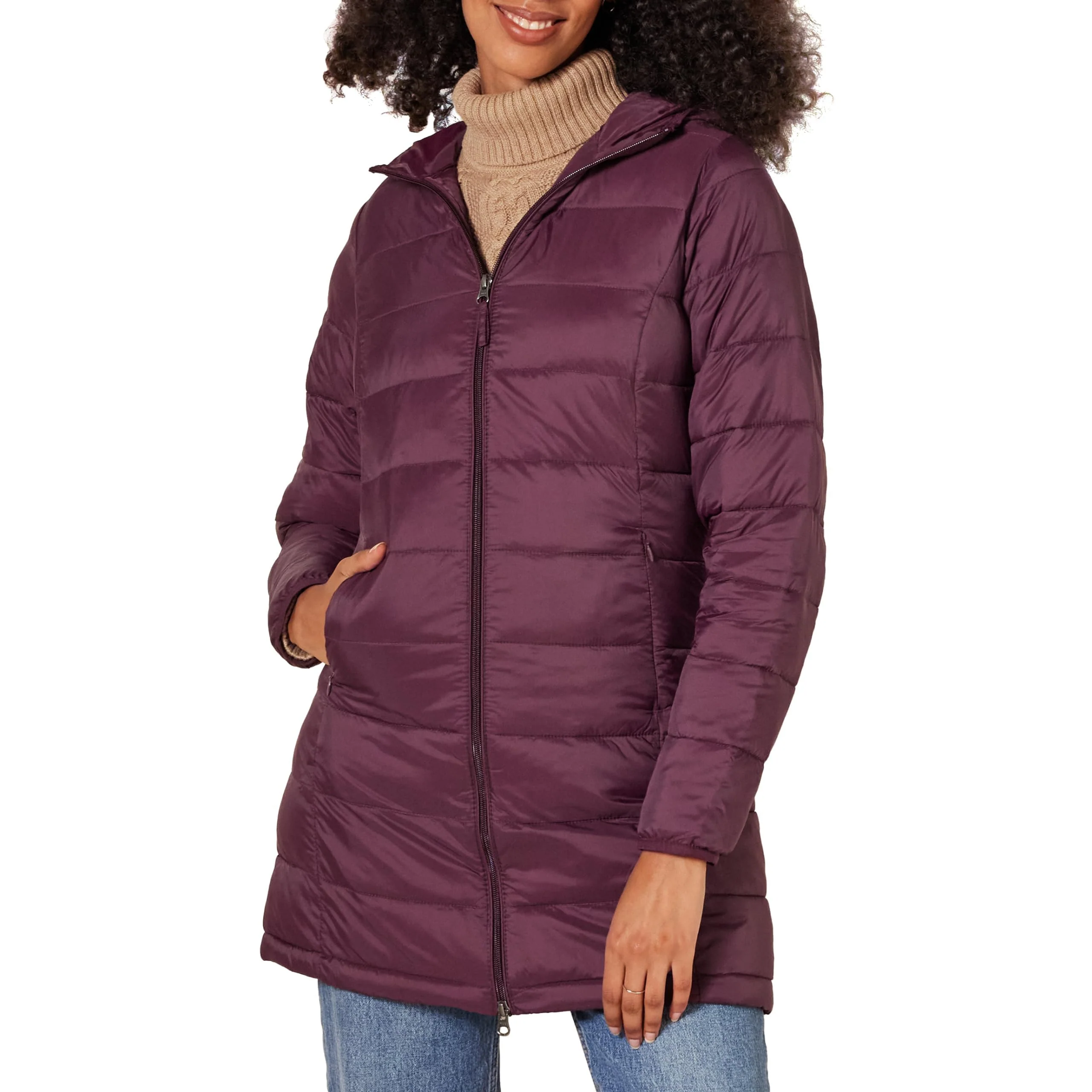 Burgundy Waterproof Puffer Coat for Women: Lightweight & Stylish - AmEss