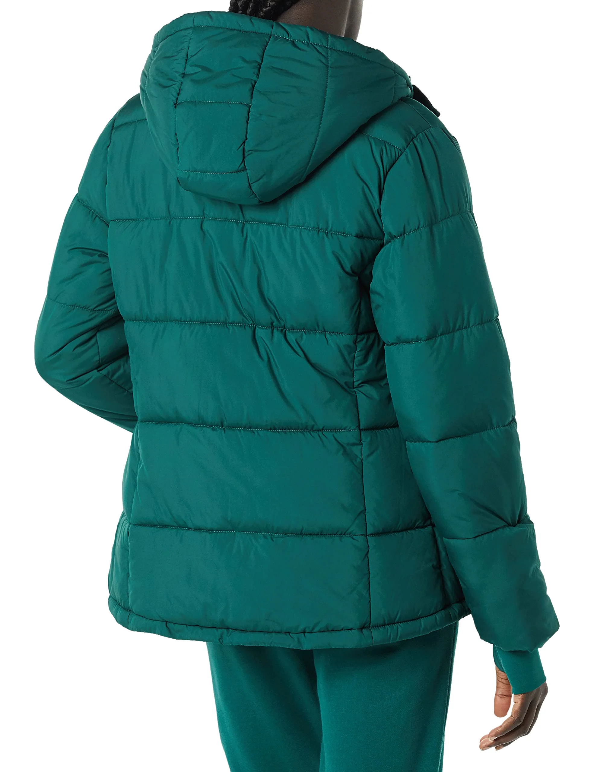Burgundy Women's Versatile & Stylish: Slim-Cut Puffer Coat with Long Sleeves & Hood (Plus Size Options) - AmEss - Image 3