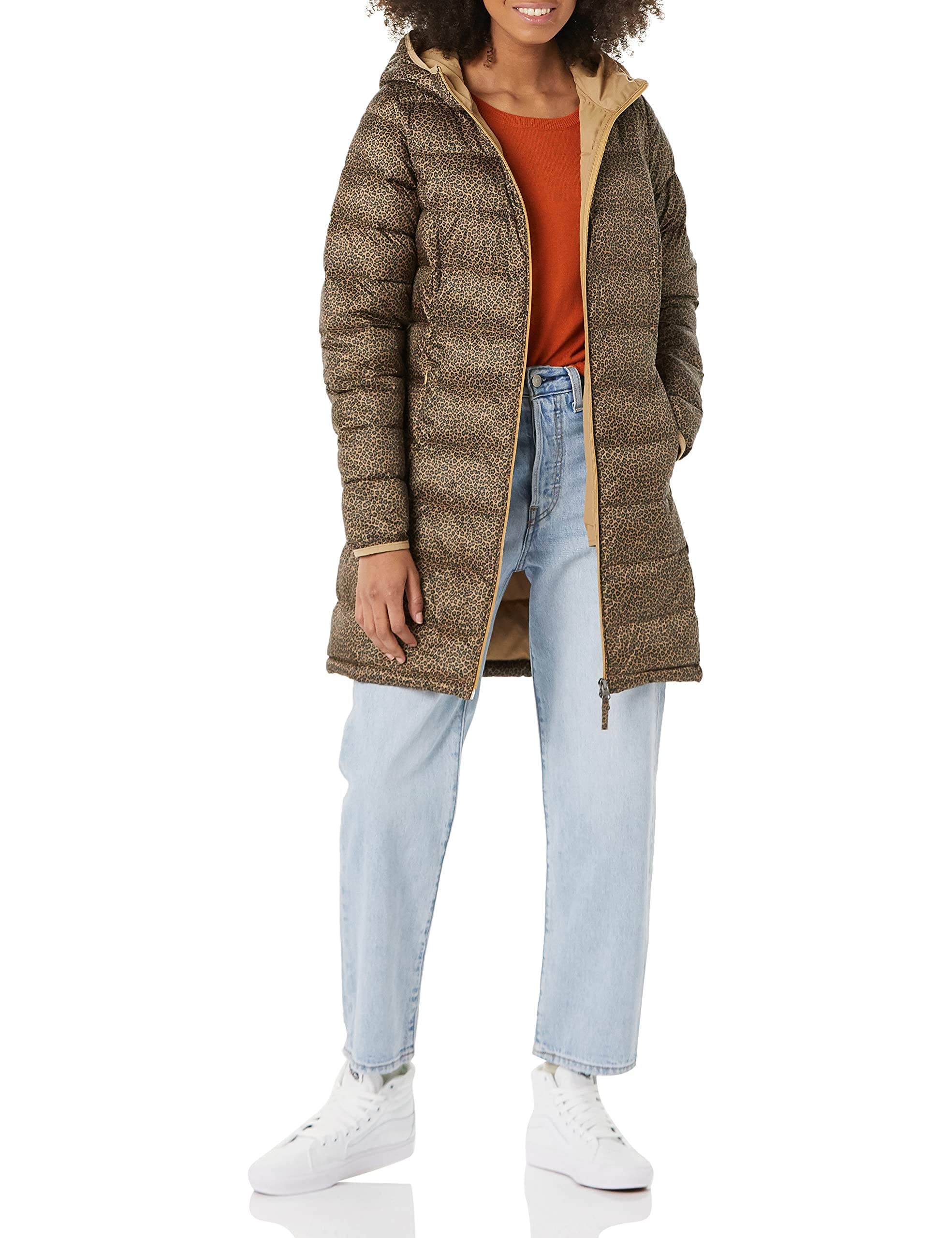Camel Cheetah Women's Packable Puffer Coat: Slim Fit, Water-Resistant, and Lightweight in Grey - AmEss