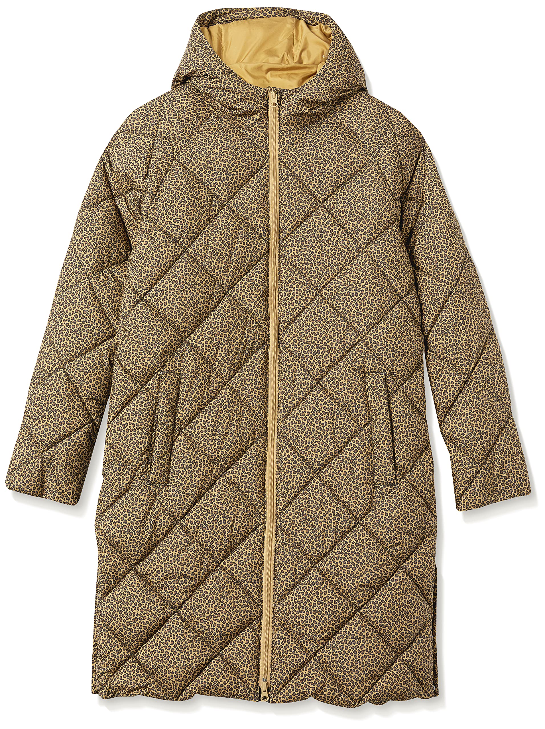 Camel Cheetah Women's Slim Diamond Quilted Knee-Length Puffer Coat - AmEss - Image 4