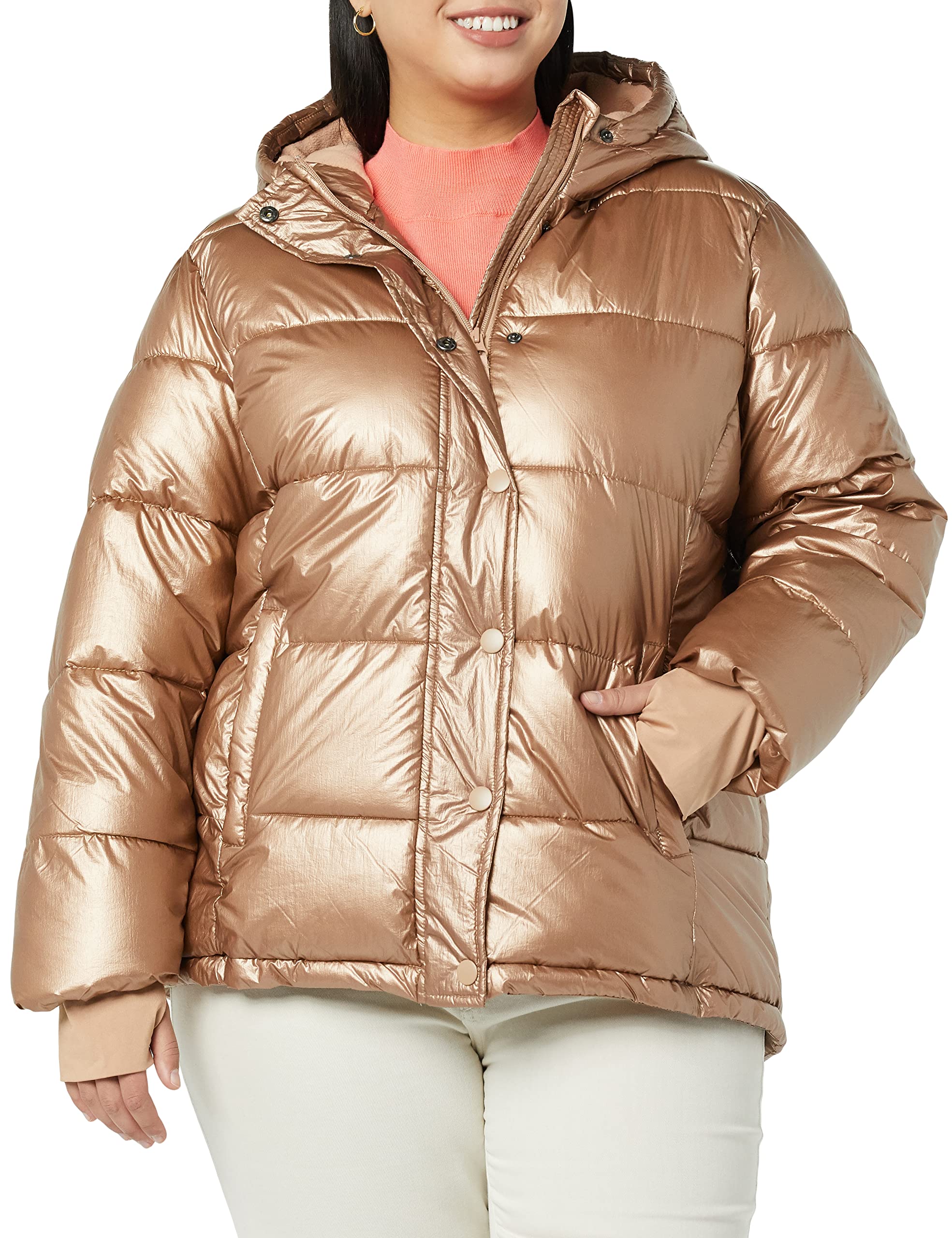 Camel Leopard Women's Long Puffer Coat - Lightweight & Warm - AmEss - Image 3