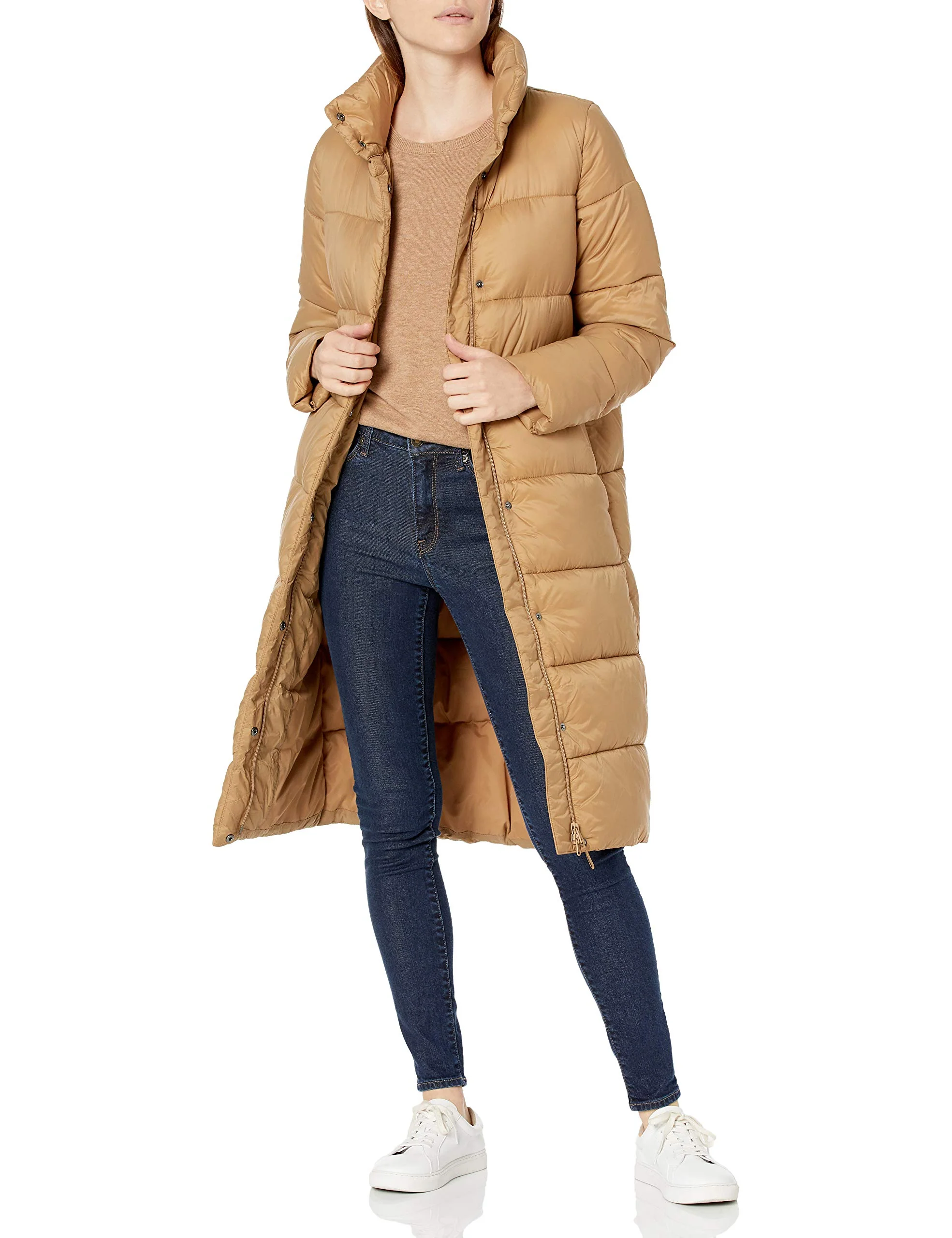 Camel Women's Slim Coat: Lightweight & Water-Resistant Puffer - AmEss