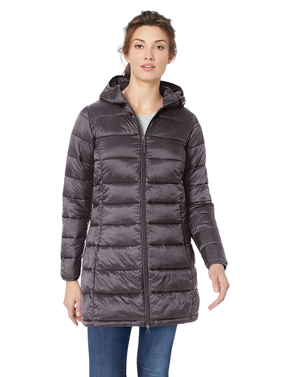 Charcoal Heather Slim Fit Hooded Puffer: Lightweight & Water-Resistant - AmEss