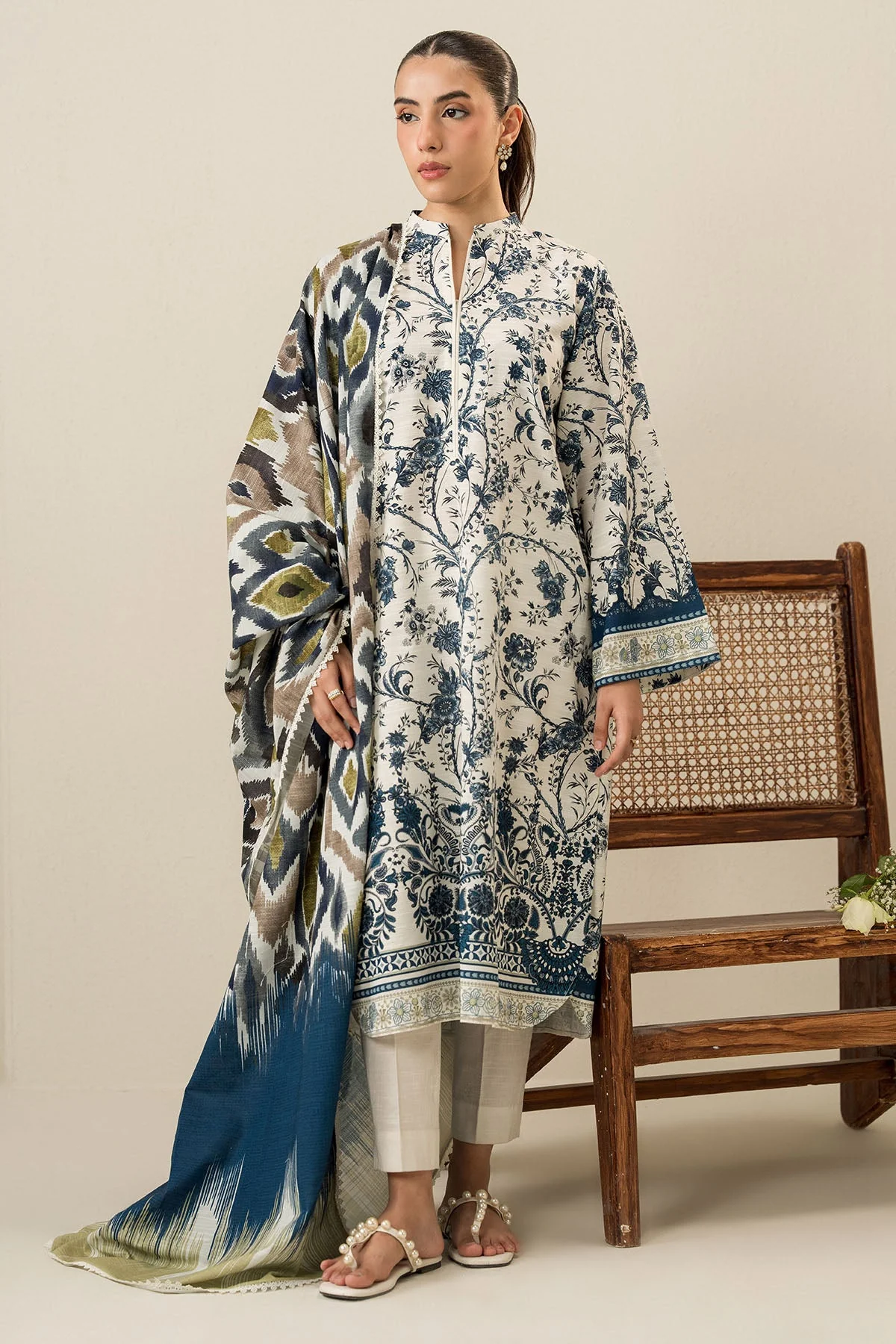 Cross Stitch Beige Verve Daily Khaddar Linen Collection 2025