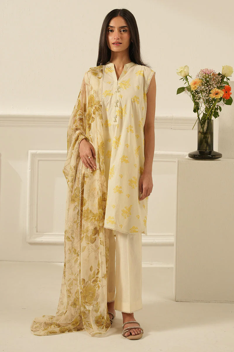 Cross Stitch Mustard Melody Daily Khaddar Linen Collection 2025