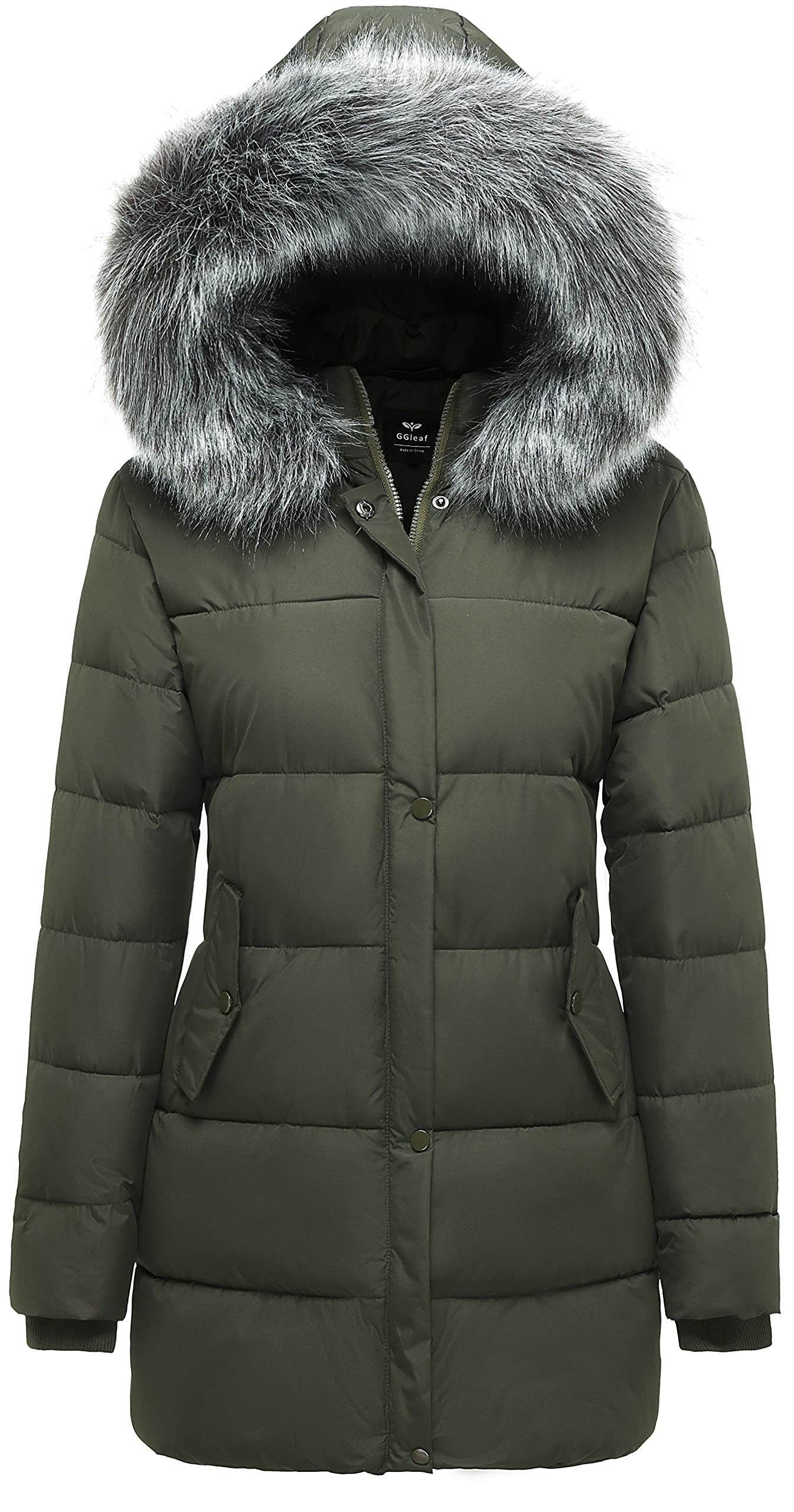 Dark Green Warmth and Style - Puffer Jacket, Removable Hood - Ggleaf