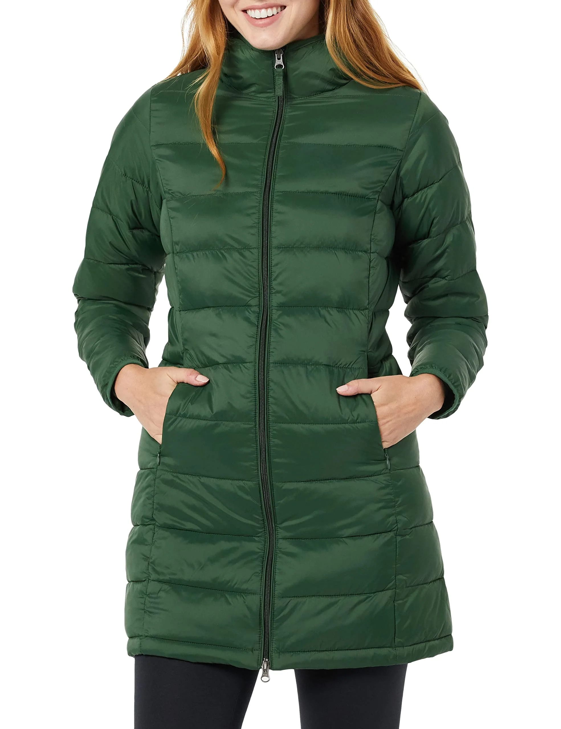 Dark Green Women's Packable Puffer Coat: Lightweight, Waterproof, and Stylish - AmEss