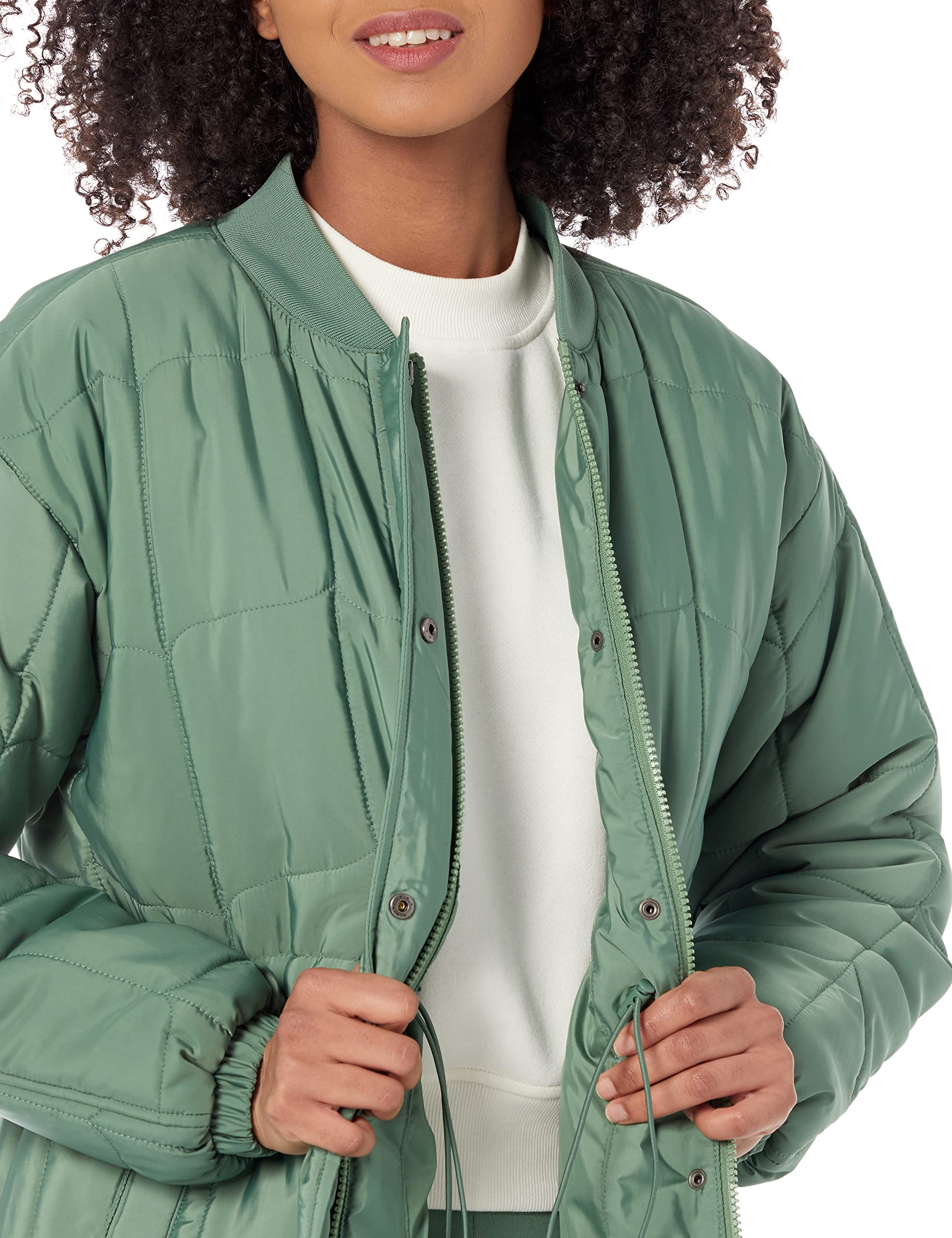 Dark Olive Women's Slim Coat with Oversized Quilted Exterior - AmEss - Image 3