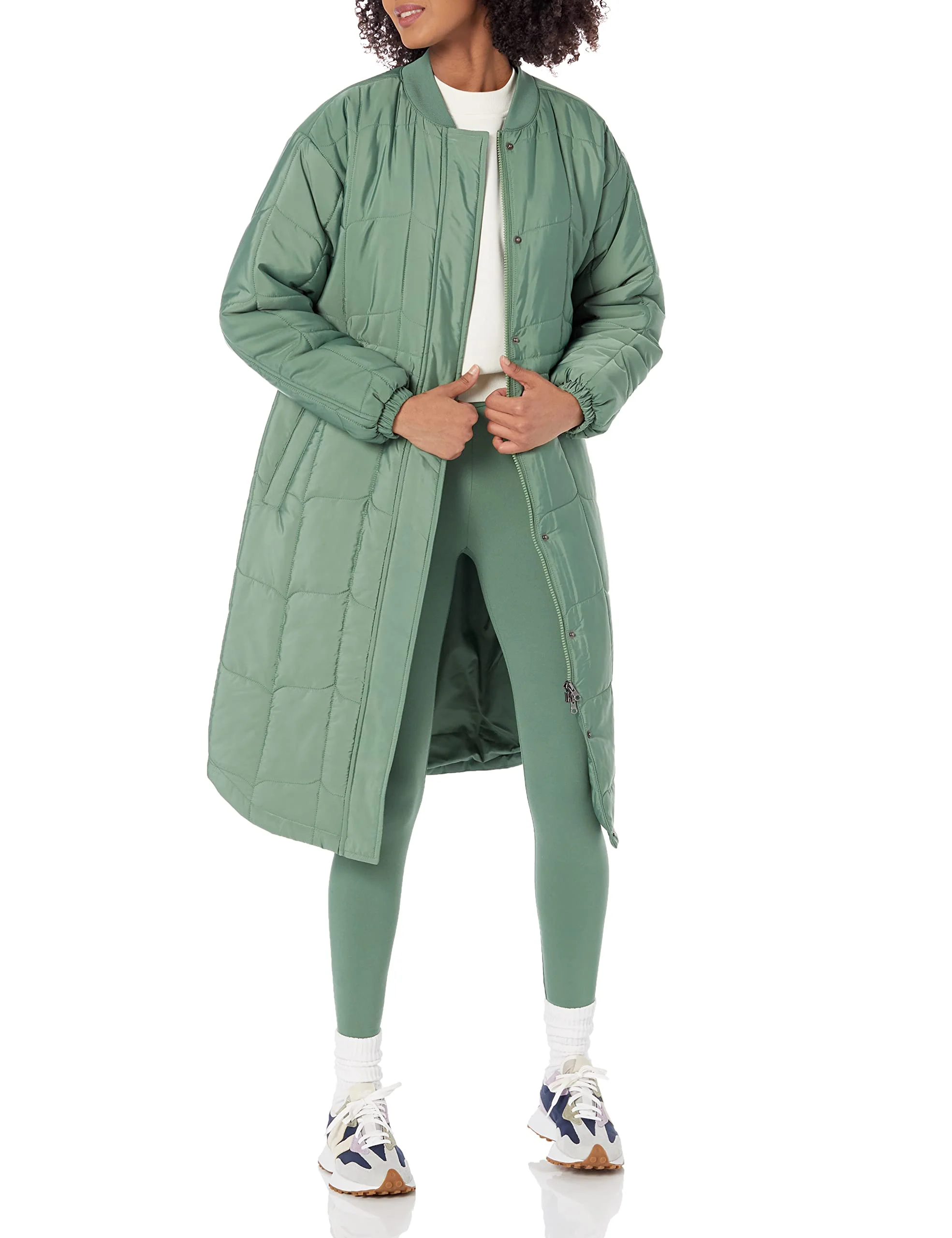 Dark Olive Women's Slim Coat with Oversized Quilted Exterior - AmEss - Image 4