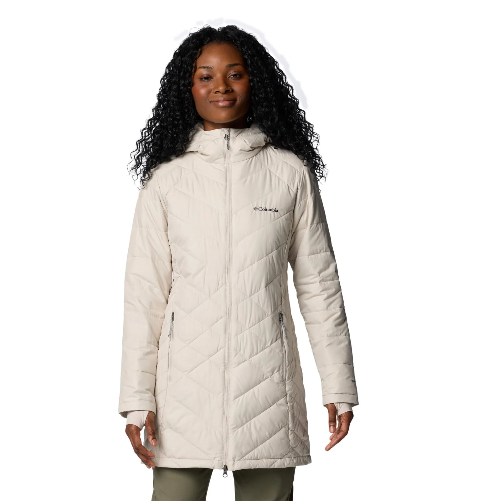 Dark Stone Women's Heavenly Long Hooded Parka - Plus Size - Slim Silhouette - Water Resistant - Columbia