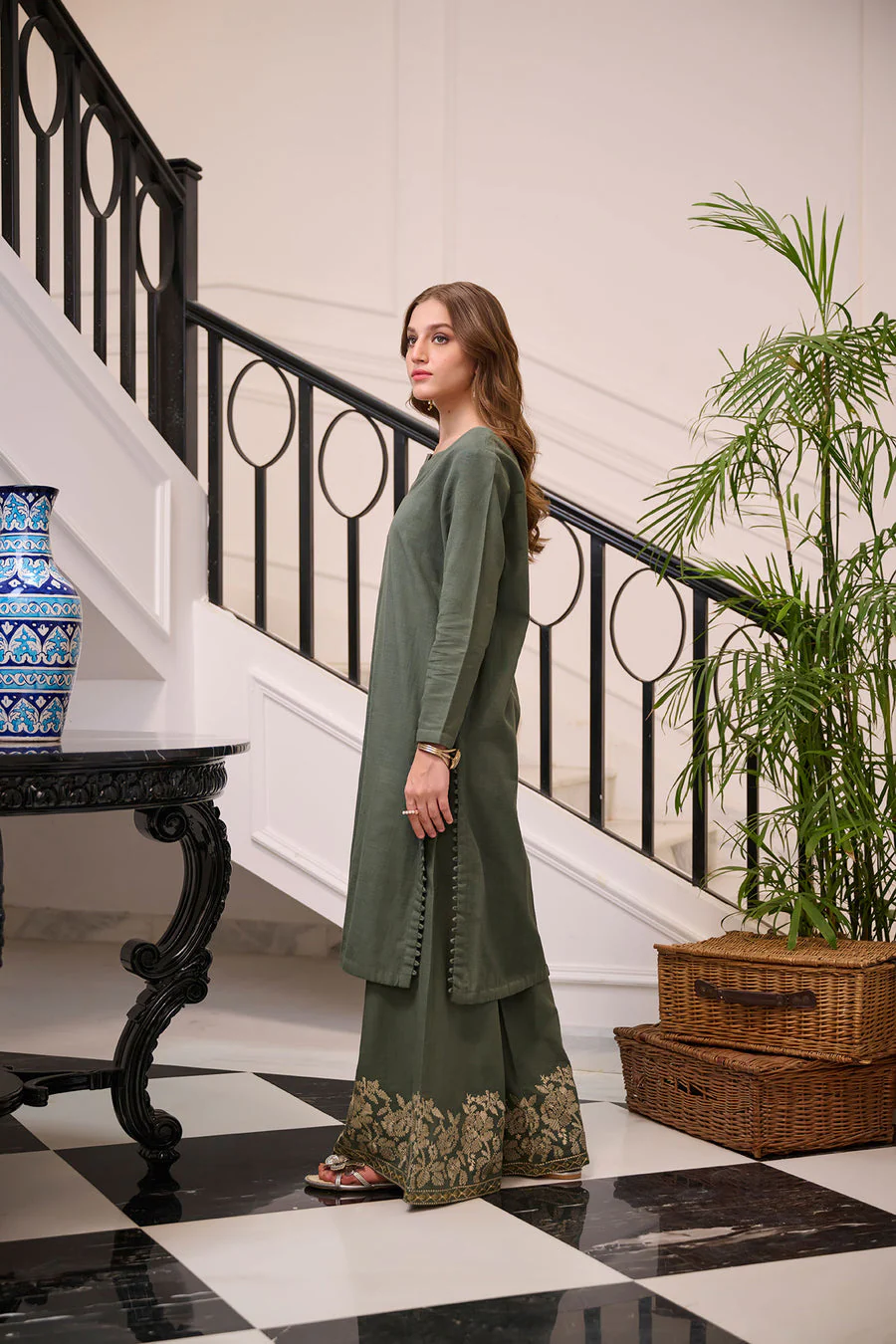 Dhanak DC-2257 Dark Green Winter Solids Co-ords 2024 - Image 2