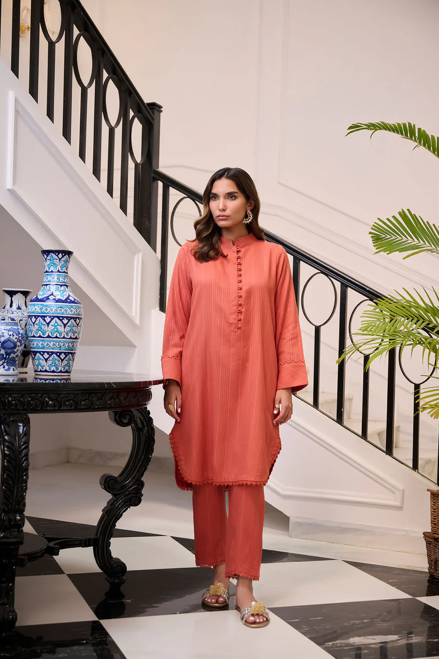 Dhanak DC-2258 Rust Winter Solids Co-ords 2024