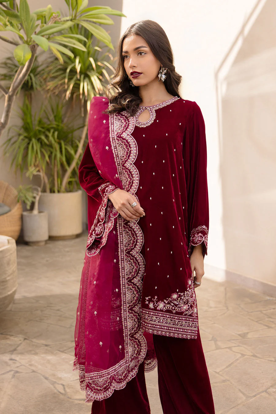 Dhanak FW24DA-2610 Maroon Velvet Drop II 2024 - Image 2