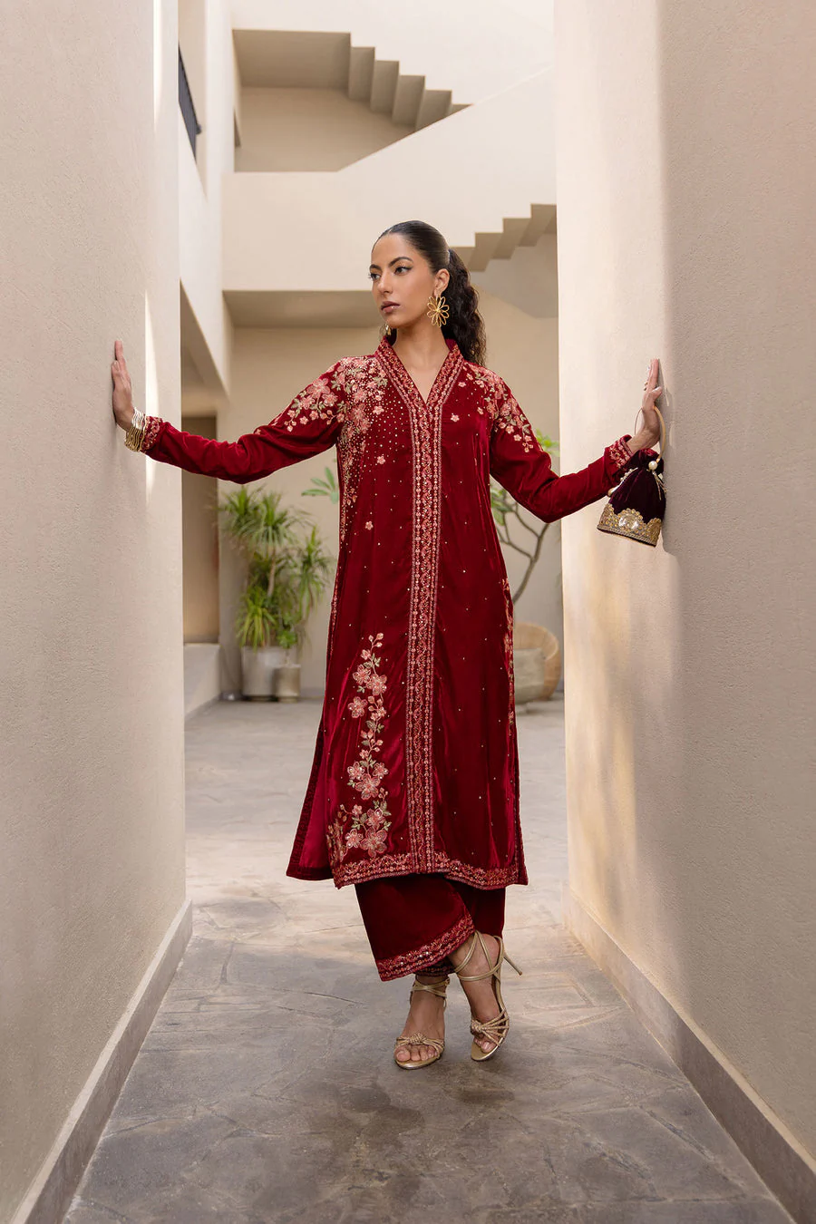 Dhanak FW24DA-2613 Maroon Velvet Drop I 2024 - Image 2