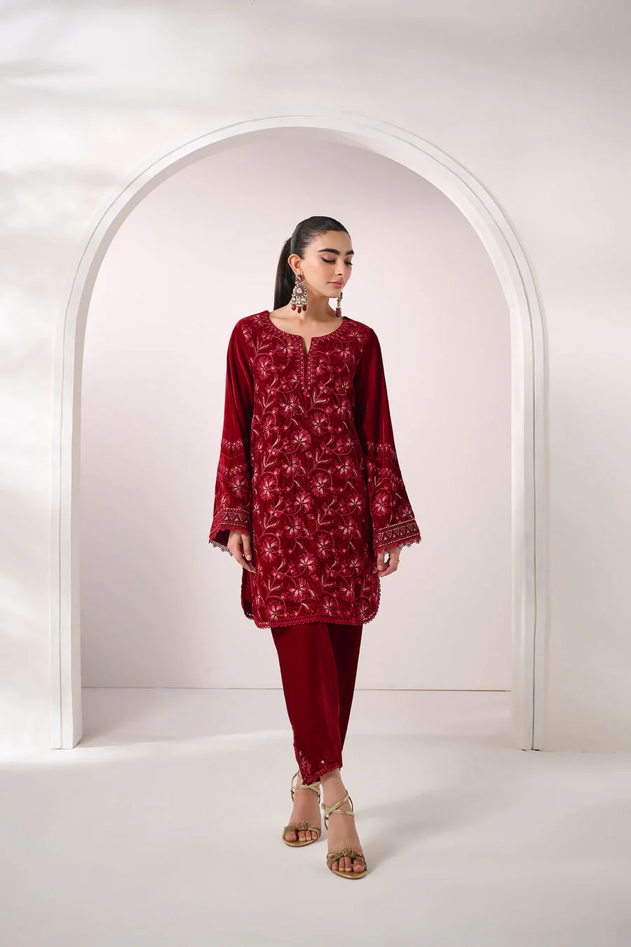 Dhanak FW24DA-2624 Maroon Velvet Drop II 2024 - Image 2