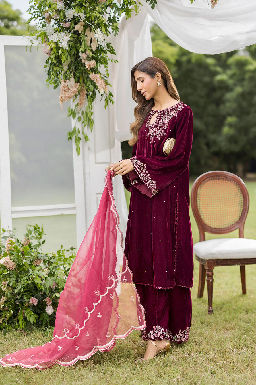 Dhanak FW25DA-2816 Maroon Velvet Muse Pret 2025 - Image 2