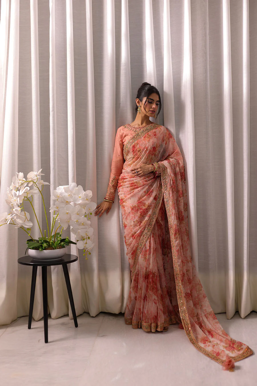 Dhanak Koel:  SS24HF-3015 PEACH SAREE Couture 2026