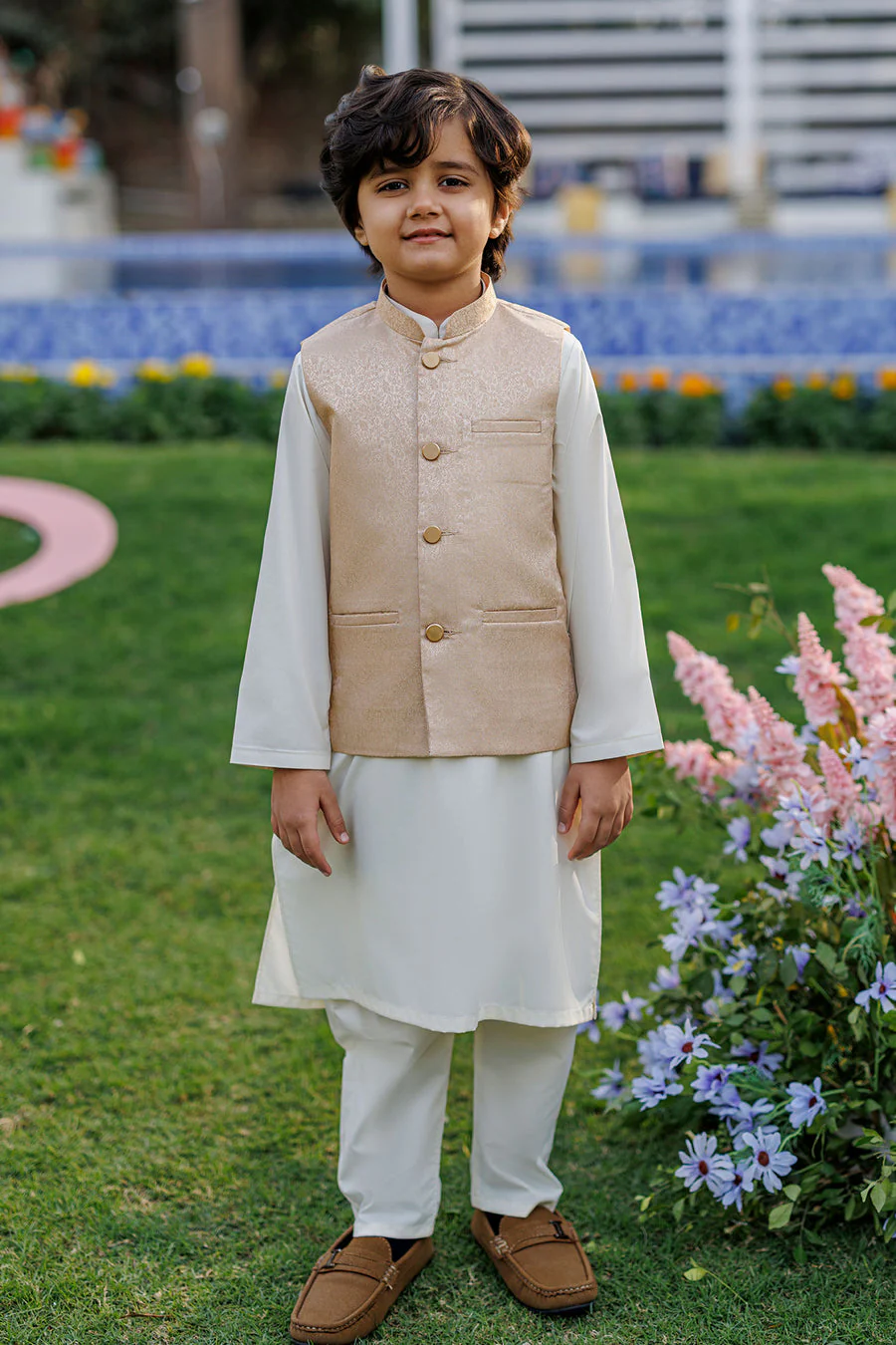 Dhanak SS26DK-0222 - BEIGE - KURTA ,PAJAMA WAIST COAT - 3PCS Mommy & Me Vol 2 2026