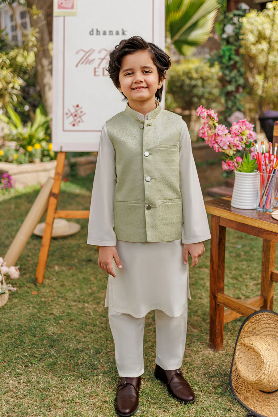 Dhanak SS26DK-0223 - MINT GREEN - KURTA ,PAJAMA WAIST COAT - 3PCS Mommy & Me Vol 2 2026