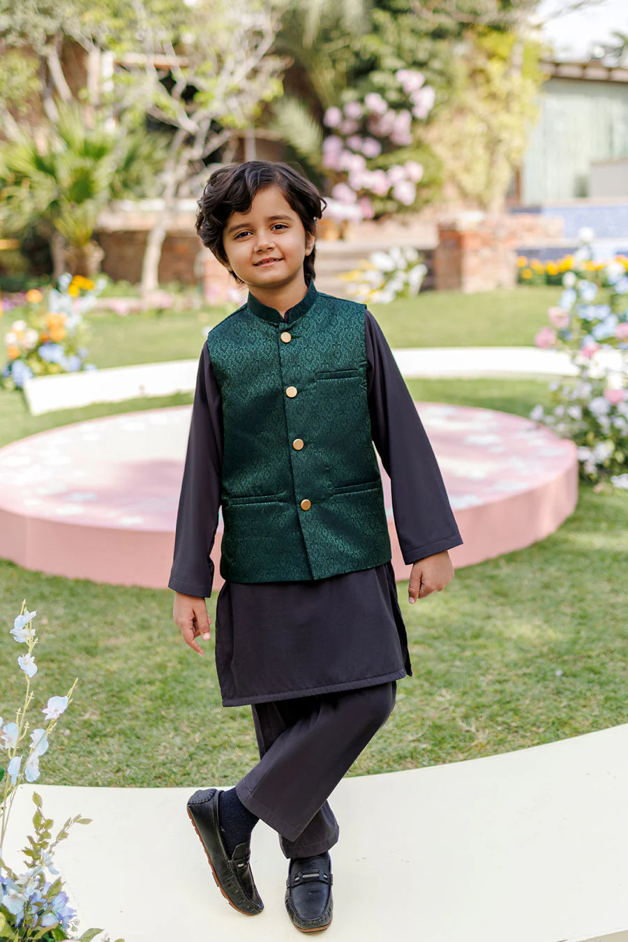 Dhanak SS26DK-0227 - BOTTLE GREEN - KURTA ,PAJAMA WAIST COAT - 3PCS Mommy & Me Vol 2 2026