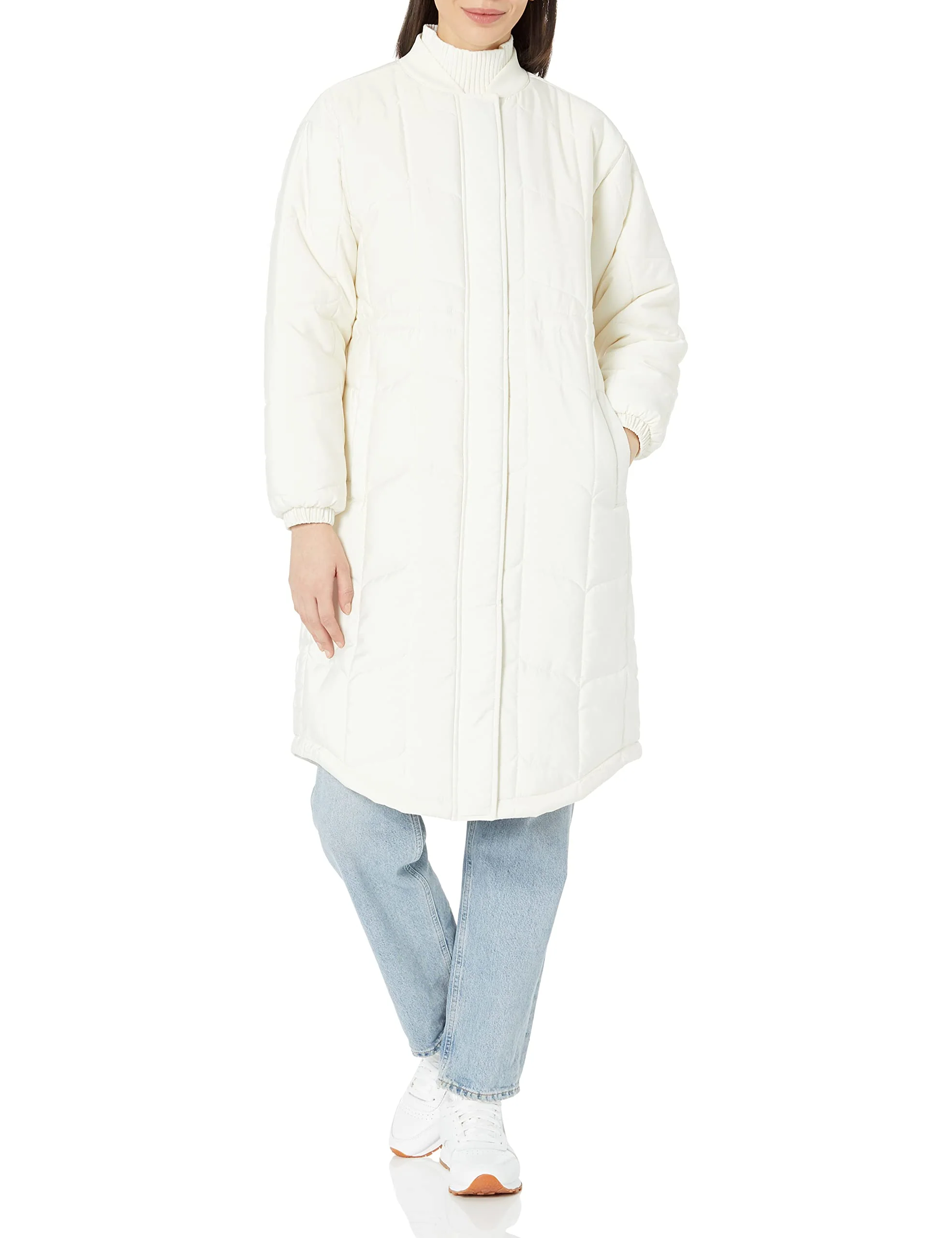 Eggshell White Women's Slim-Fit Inner, Oversized Quilted Coat - AmEss