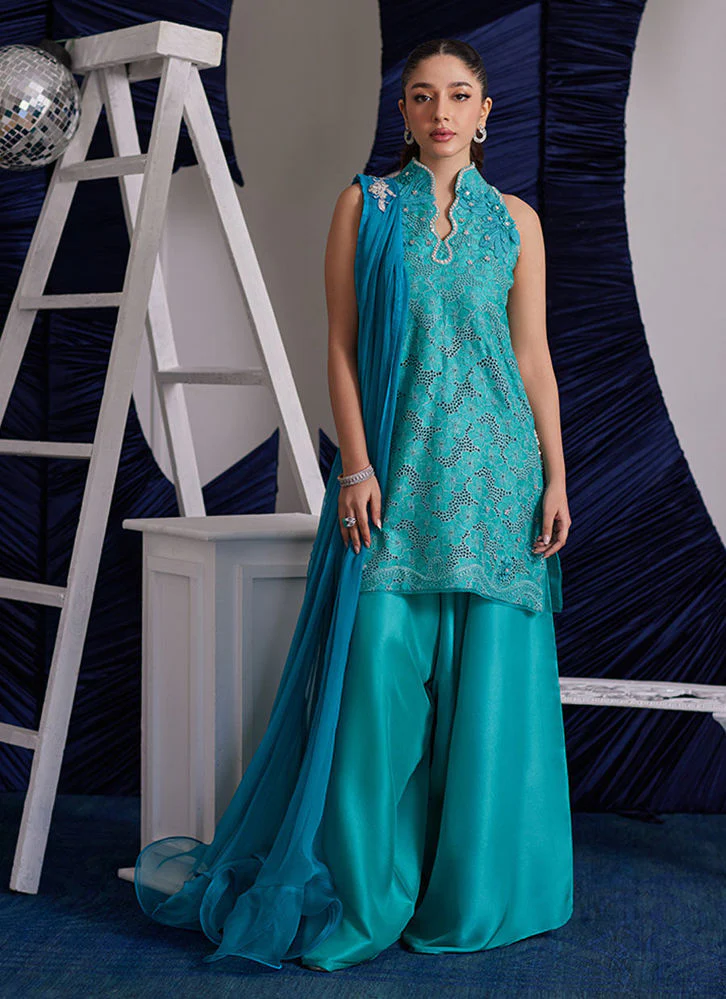 Farah Talib Aziz Binx Aqua Shirt And Dupatta Luna Eid Edition 2025