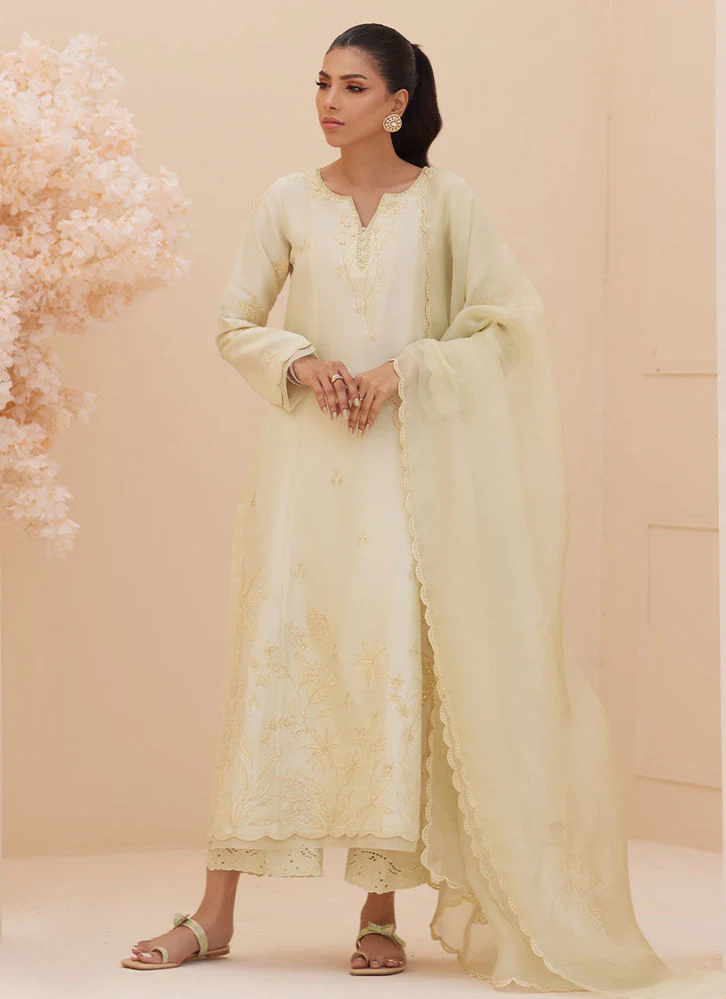 Farah Talib Aziz Crema Embroidered Raw Silk Shirt and Dupatta Zaza Formals 2025