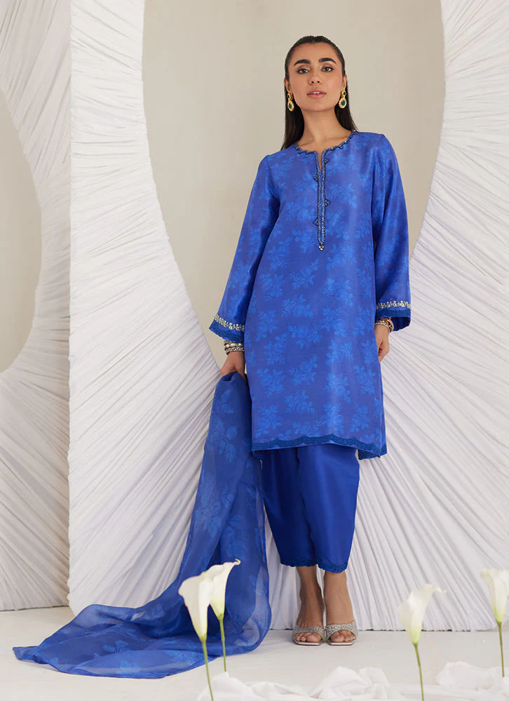 Farah Talib Aziz Electra Cobalt Shirt and Dupatta Lea Eid Prets 2025