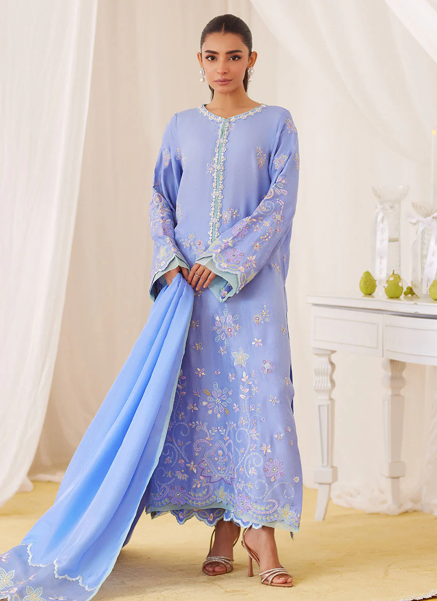 Farah Talib Aziz Leesha Periwinkle Blue Raw Silk Shirt And Dupatta Lea Fall 2024