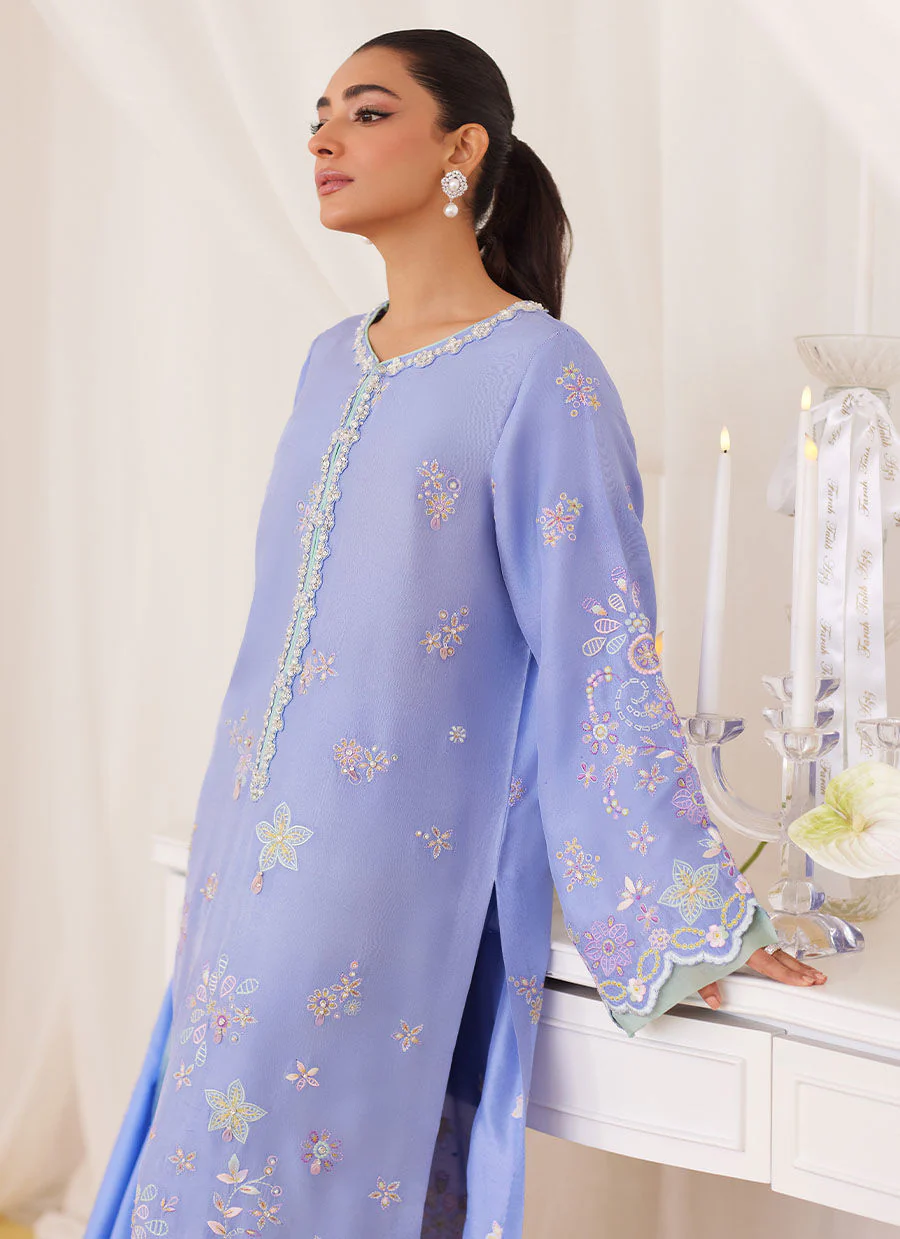 Farah Talib Aziz Leesha Periwinkle Blue Raw Silk Shirt And Dupatta Lea Fall 2024 - Image 2